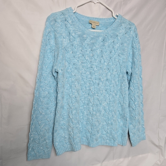 Appleseed's Light Aqua Cable Knit Crew Neck Sweater Women's Size Small - Picture 2 of 9